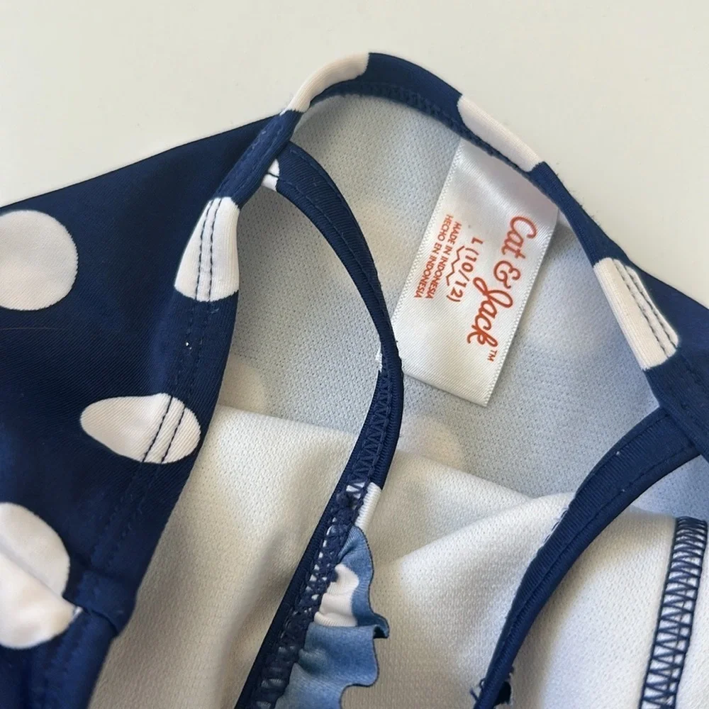 Cat & Jack One Piece Navy Blue & White Polka Dot Bathing Suit Size 10/12